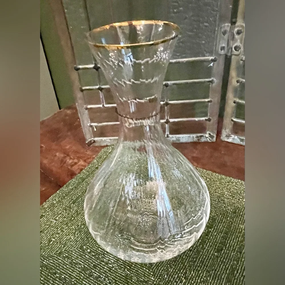 Anthropologie Waterfall Carafe -Hand-painted crystalline, 24k gold NEW